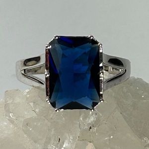 Sterling silver lab created blue sapphire emerald cut